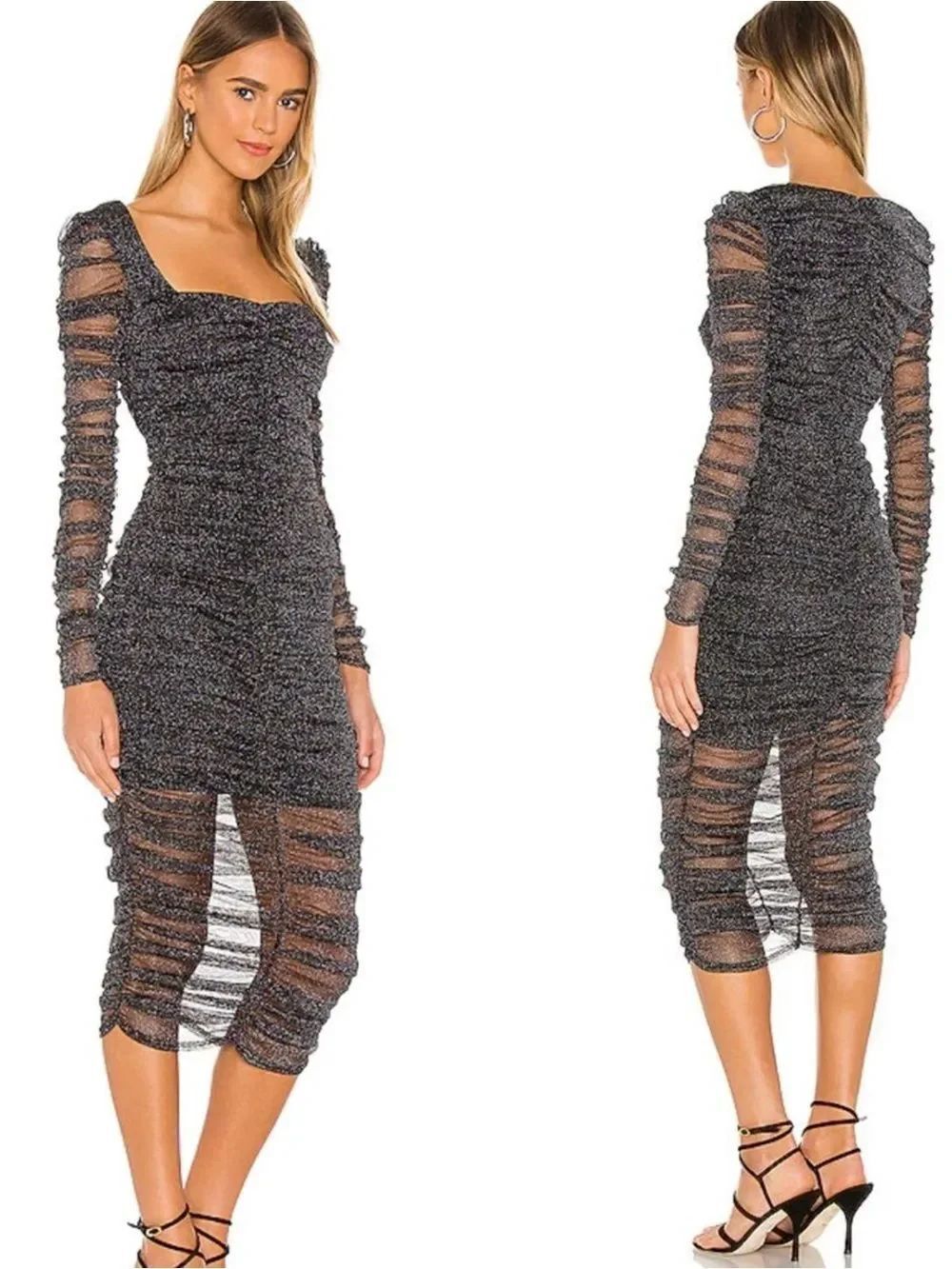 NWT Jonathan Simkhai Zinnia Ruched Mesh Midi Dress Size